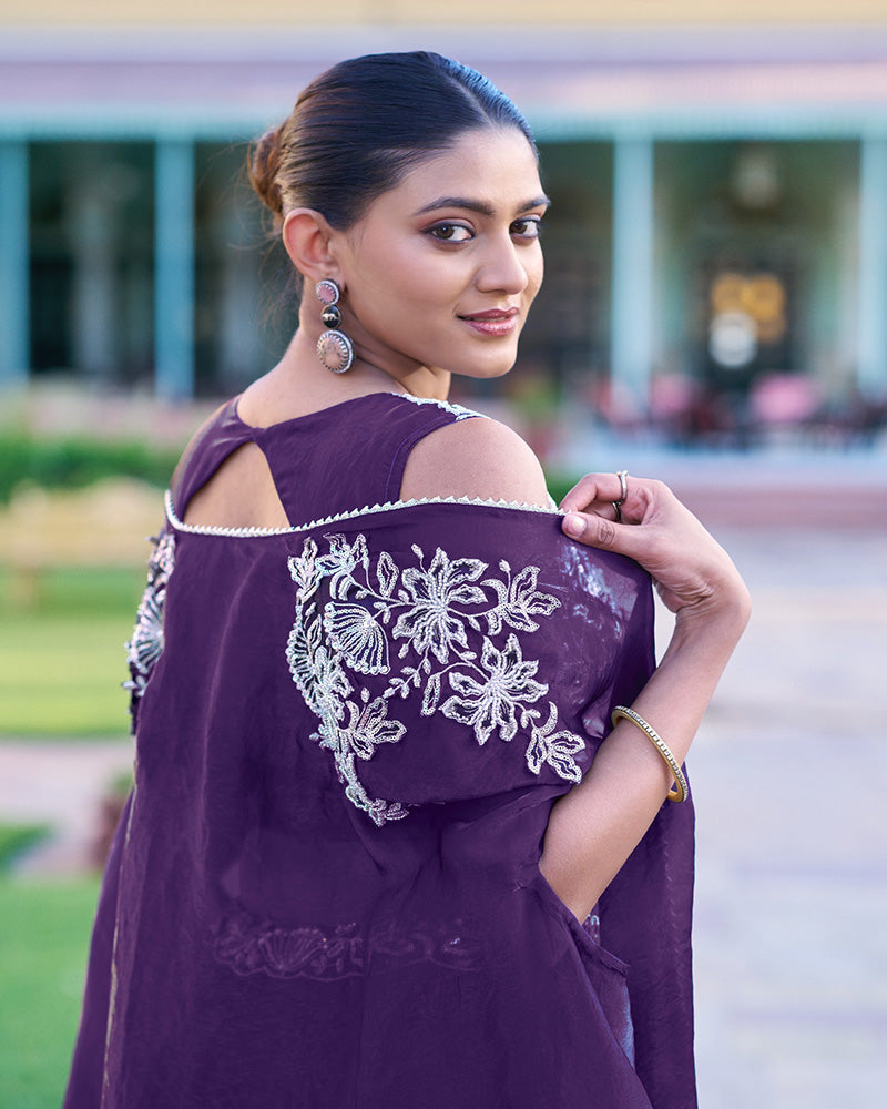Purple Color Fendi Silk Embroidered Lehenga Choli