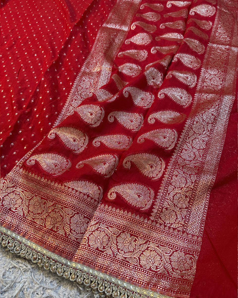 Red Color Banarasi Khadi Katan Georgette Silk Saree