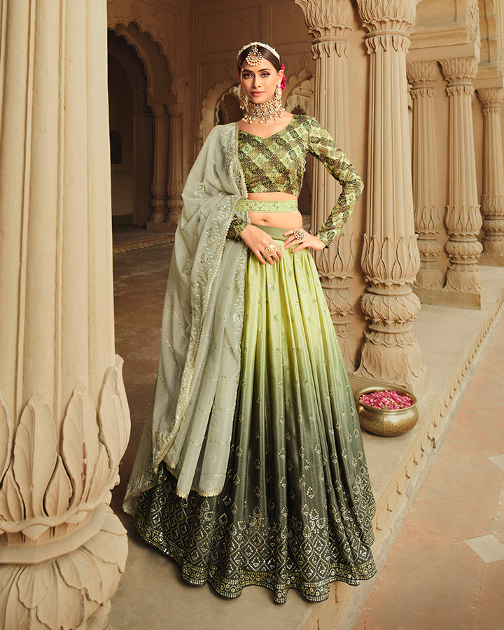 Designer Pista to Mehndi Color Silk Embroidered Lehenga Choli