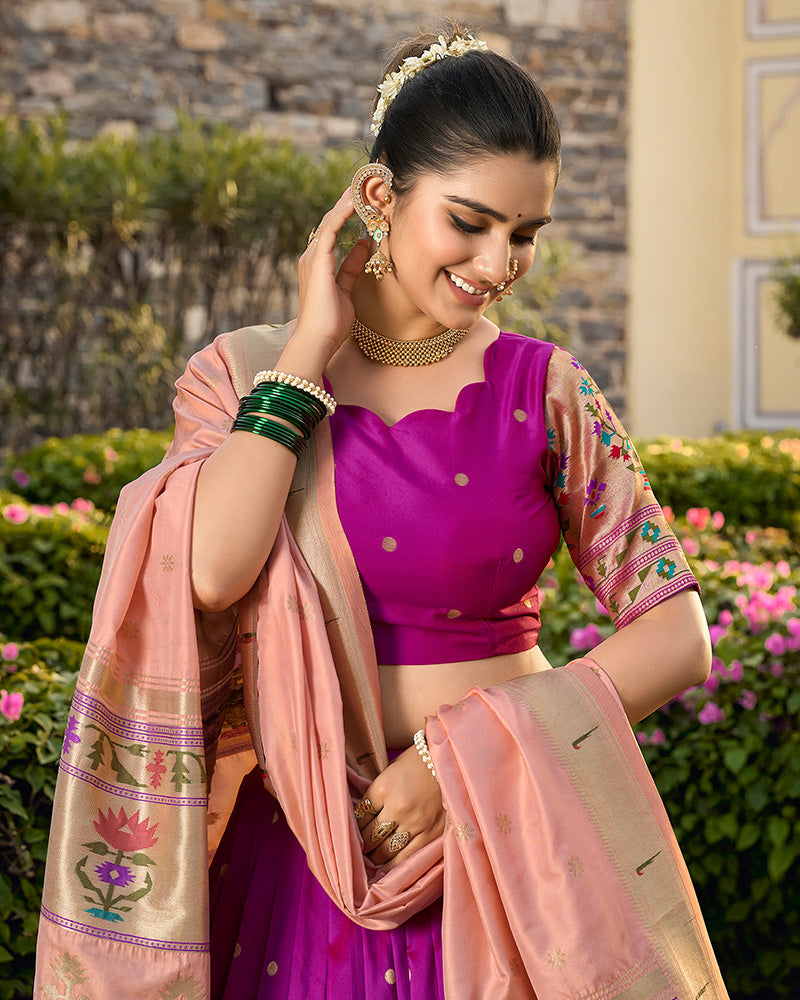 Designer Purple Color Jacquard Paithani silk Half Saree