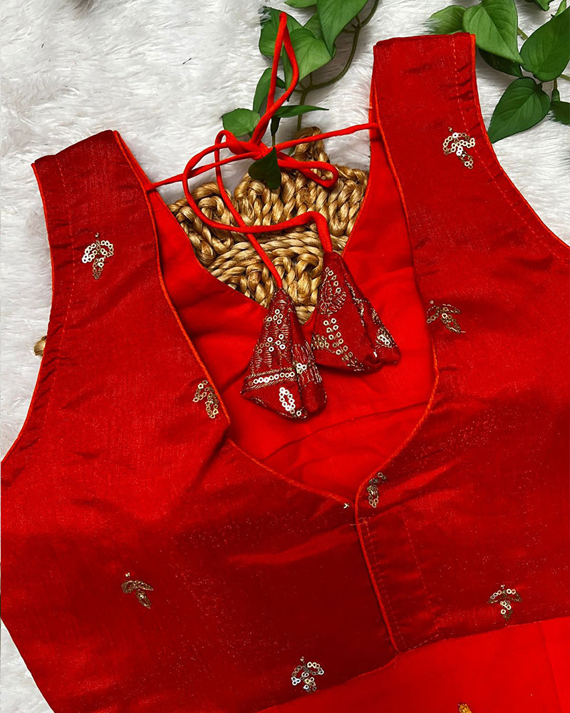 Orange Color Vichitra Silk Embroidered Blouse