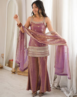 Dusty Pink Color Fendi Silk Embroidered Plazzo Suit