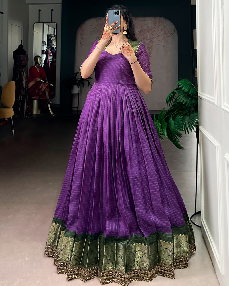 Purple Color Dola Chex Zari Weaving Gown
