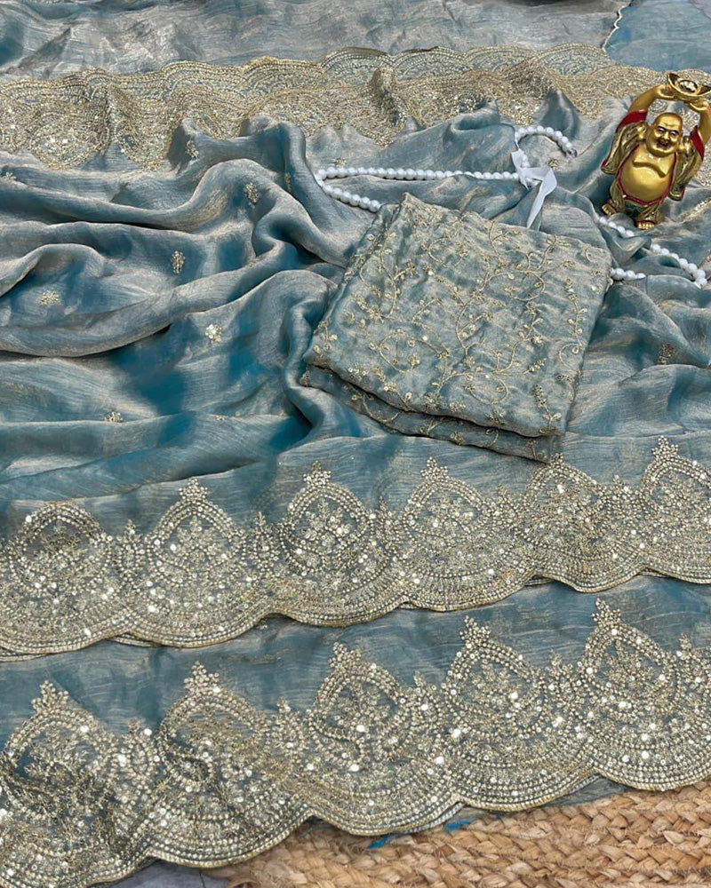 11 Color Fendi Chiffon Sequence Embroidered Saree