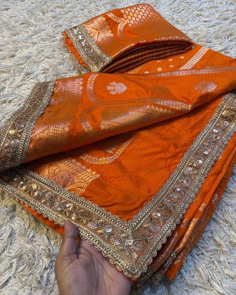 Orange Color Banarasi Katan Soft Silk Saree