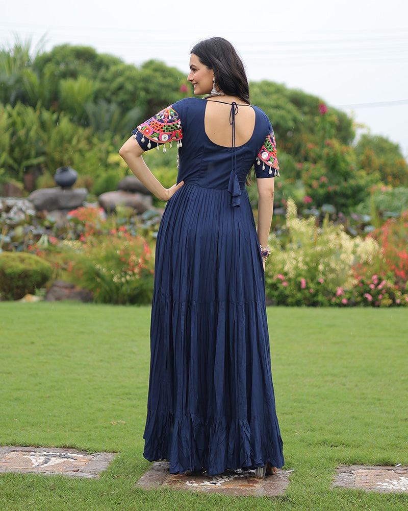 Royal Blue Color Rayon Navratri Gown