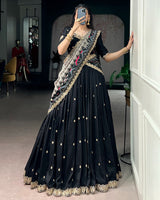 Premium Black Embroidered Vichitra Silk Lehenga Choli