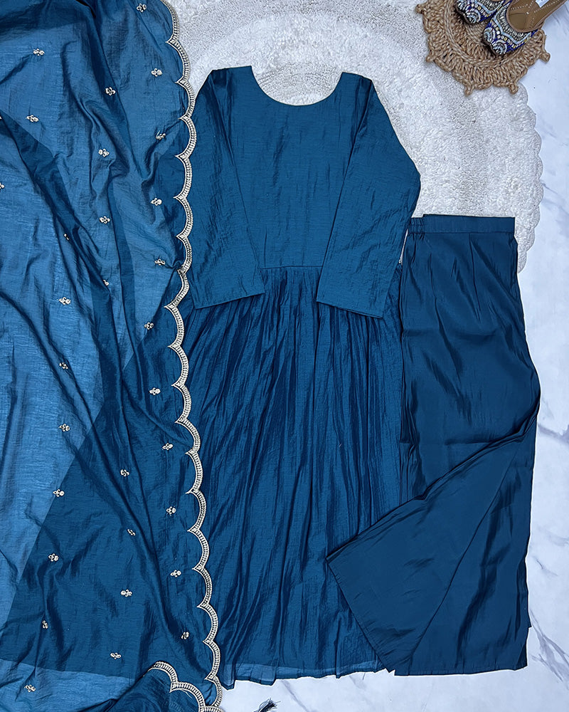 Dark Green Color Mal Cotton Three Piece Kurti Suit