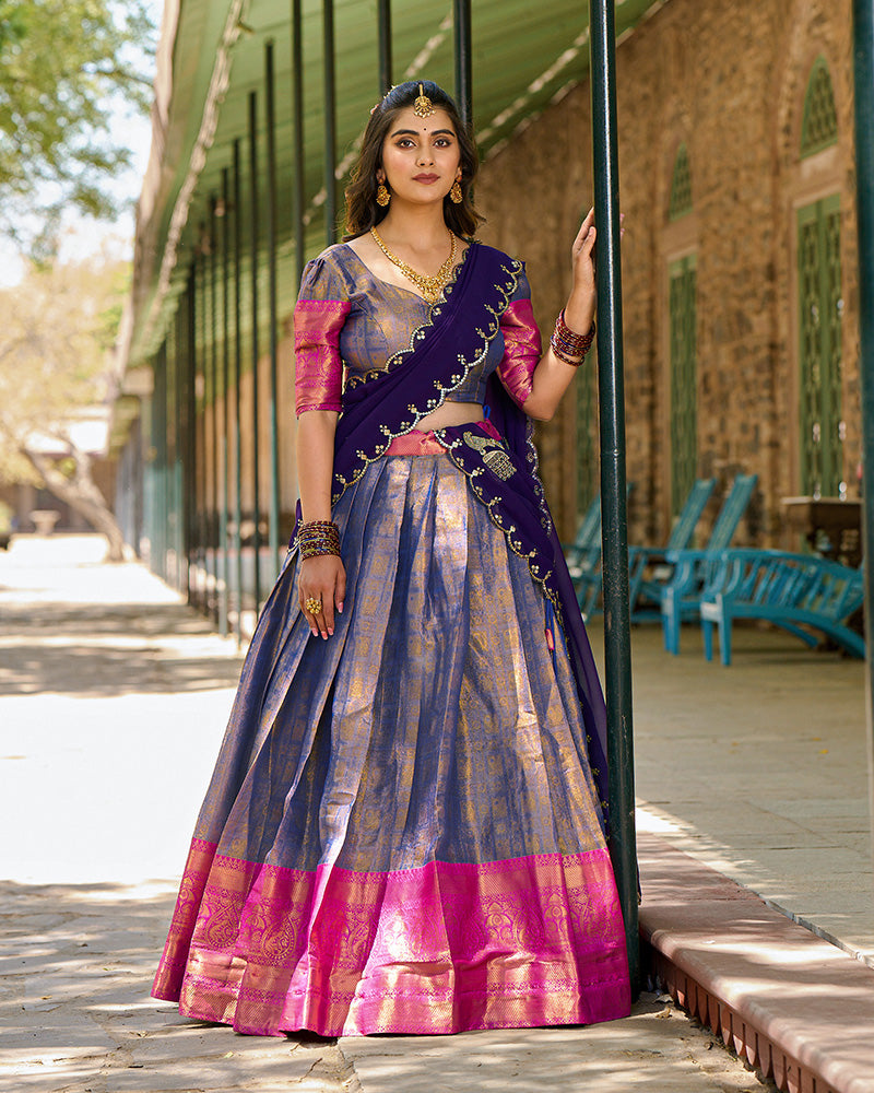 Blue Color Kanjivaram Lehenga Choli