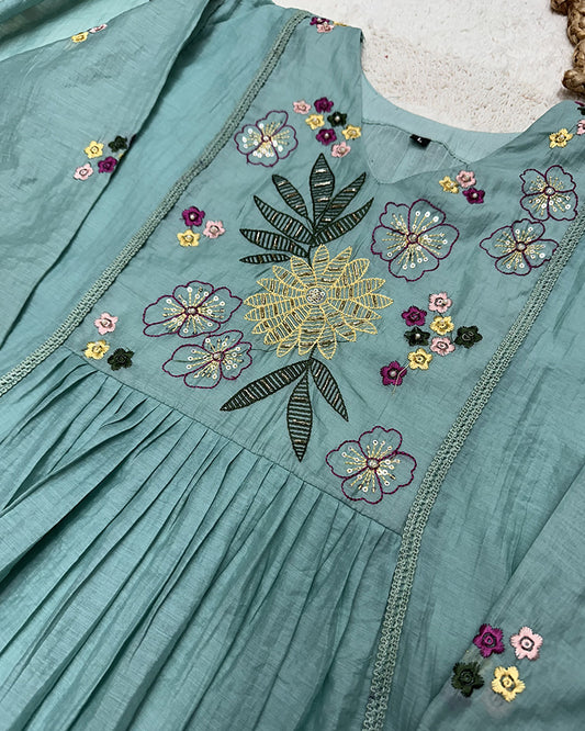 Bottle Green Color Mal Cotton Three Piece Kurti Suit