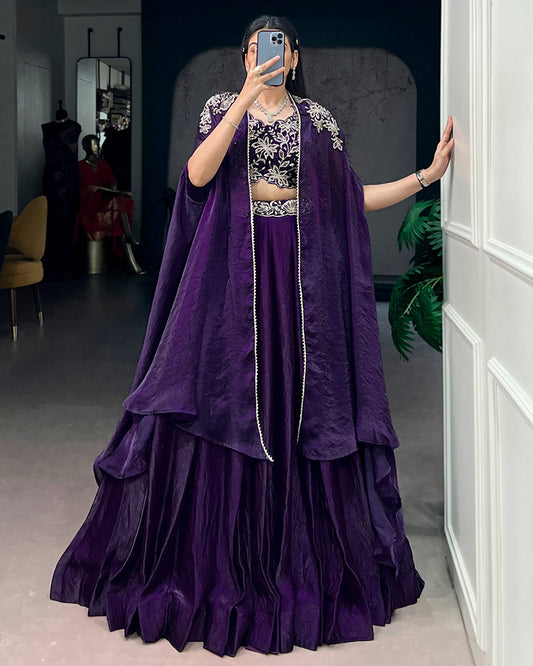 Purple Color Fendi Silk Embroidered Lehenga Choli