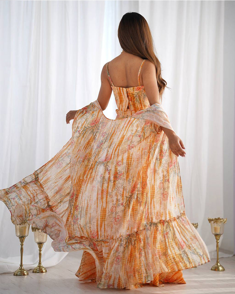 Cream Color Soft Georgette Printed Plazzo Suit