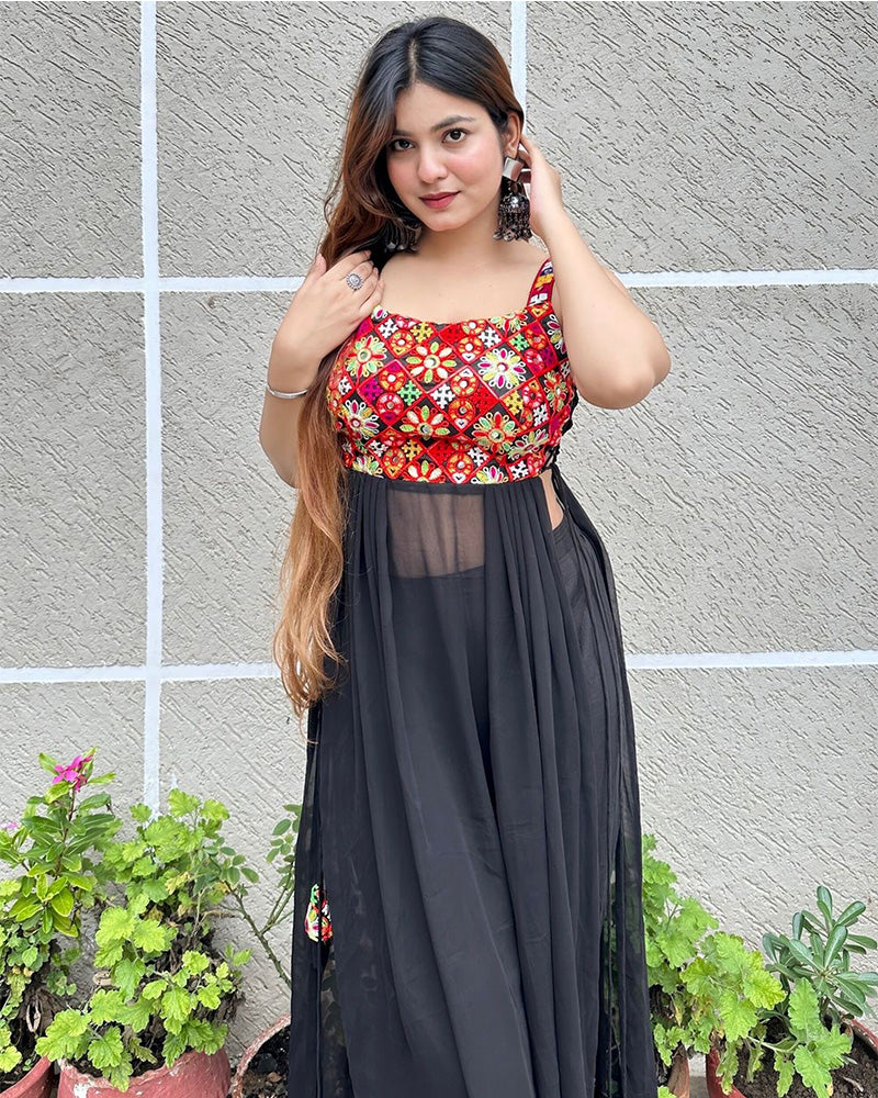 Navratri Special Black Color Georgette Gamthi Work Navratri Kurti