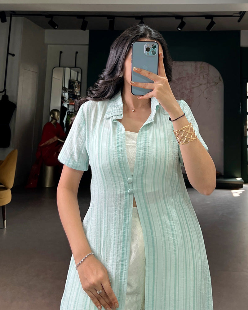 Sky Color Orchid Shrug With Plazzo Suit