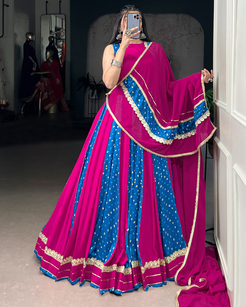 Elegant Dual-Tone Magenta And Blue Navtratri Lehenga Choli