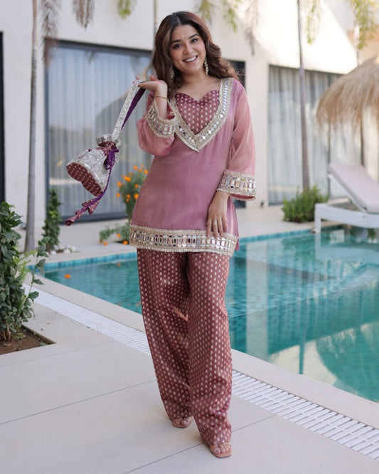 Dusty Rose Pink Color Salasa Plazzo Suit