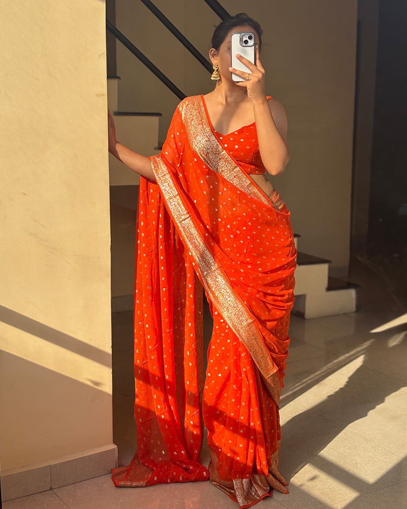 Orange Color Pure Viscose Georgette Saree