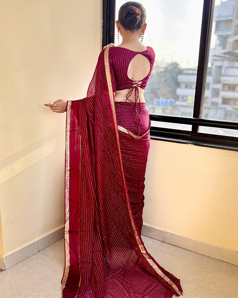 Maroon Color Pure Viscose Georgette Saree