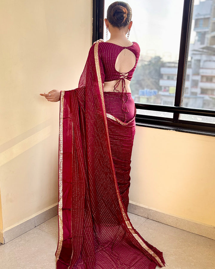 Maroon Color Pure Viscose Georgette Saree