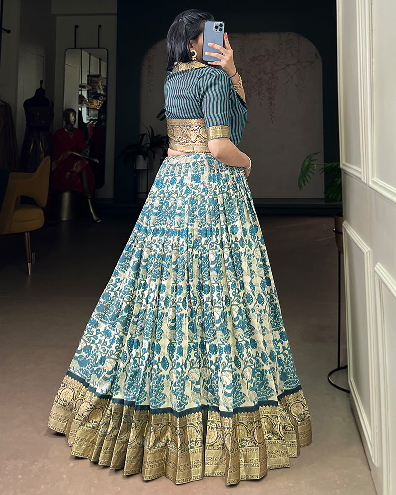 Sky Blue Color Tasar Silk Viscose Printed Lehenga Choli