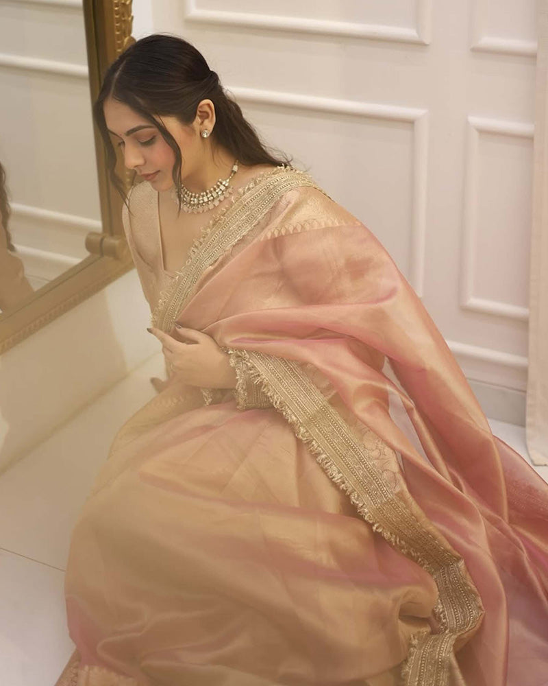 Sharmin Panjwani In Jhanvi Kapoor Bollywood Inspired Tissue Saree