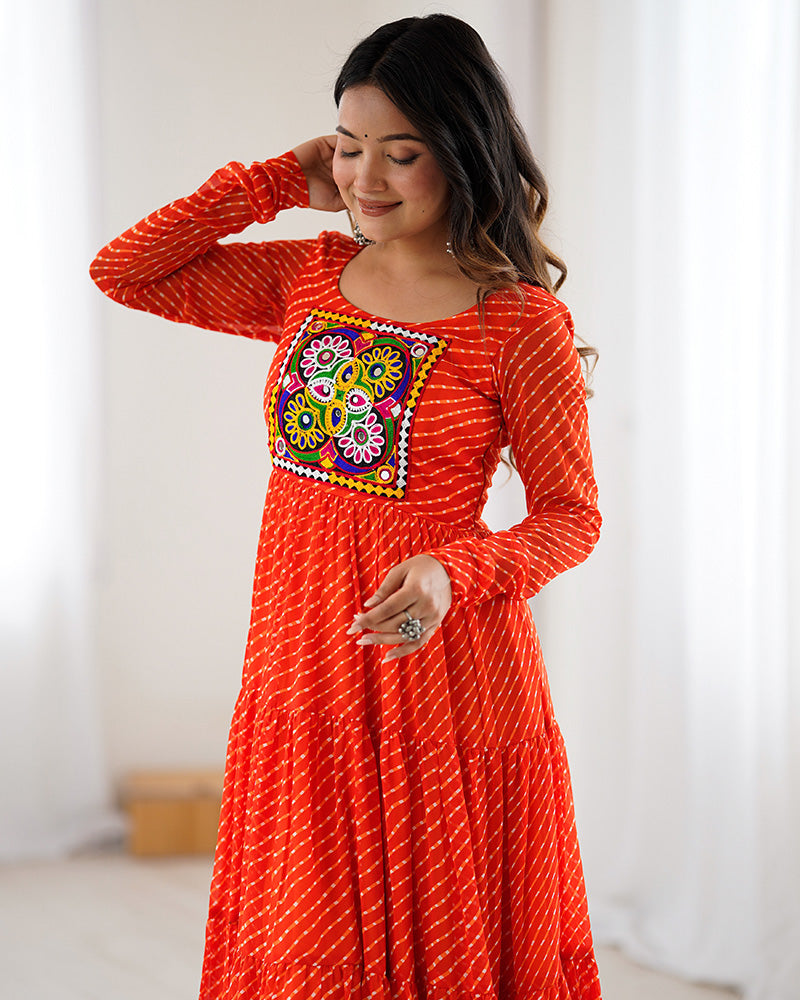 Orange Color Georgette Laheriya Print Navratri Gown