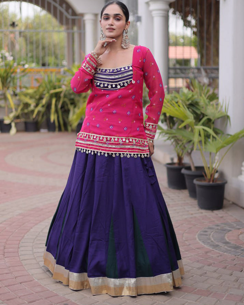 Rani Pink  Color Rayon Navratri Lehenga Set