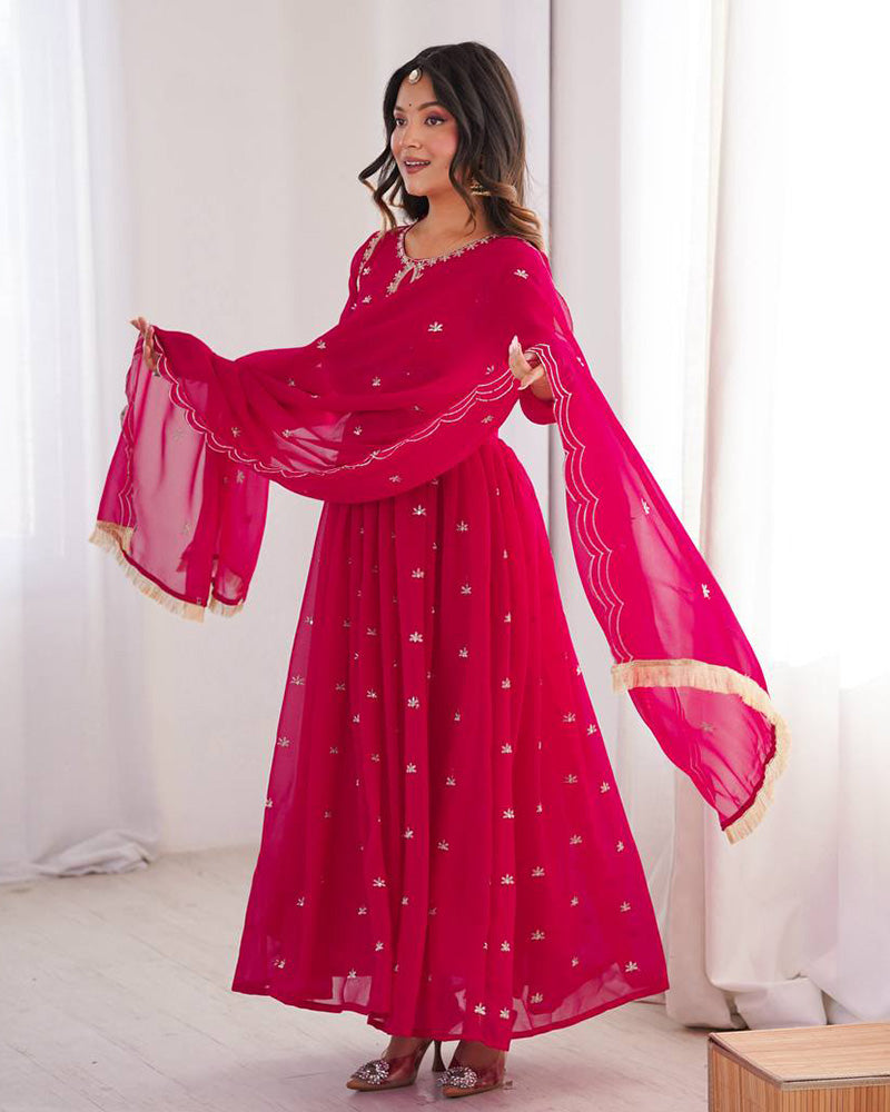 Rani Pink Color Soft Georgette Embroidered Anarkali Suit