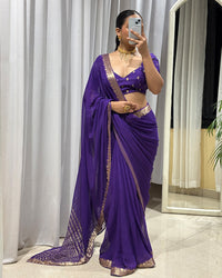 Royal Purple Color Viscose Georgette Saree