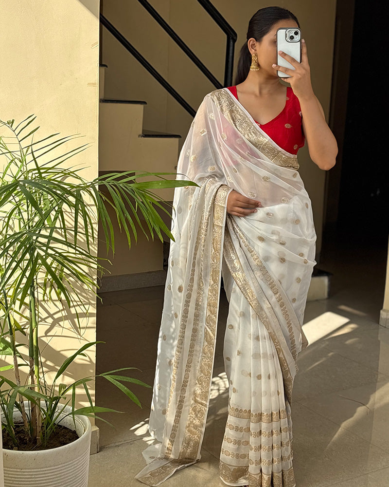 White Color Pure Viscose Georgette Saree