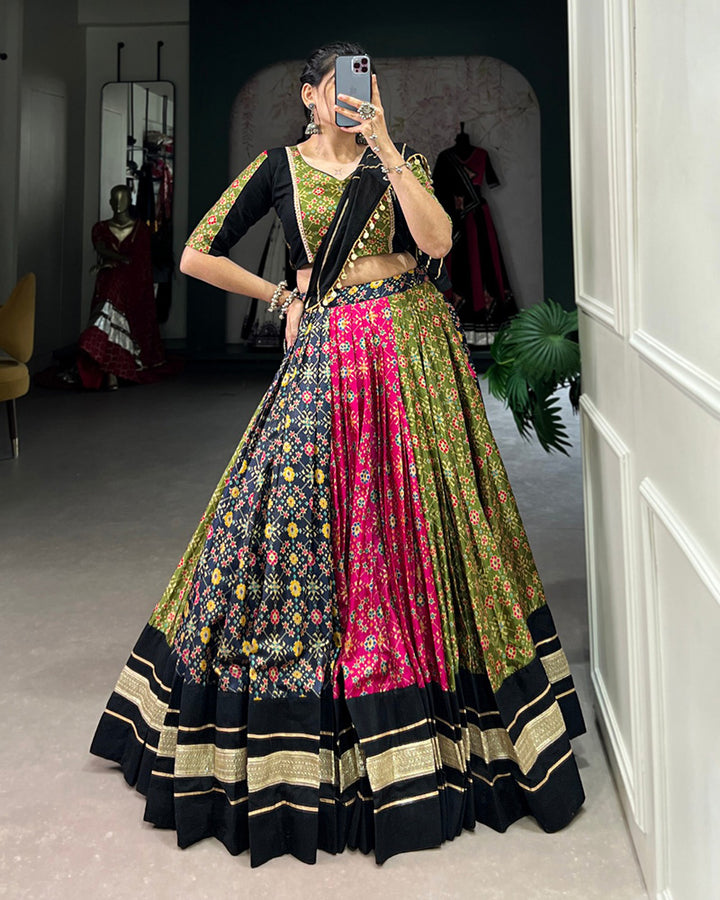 Multi Color Dola Silk And Cotton Navratri Lehenga Choli