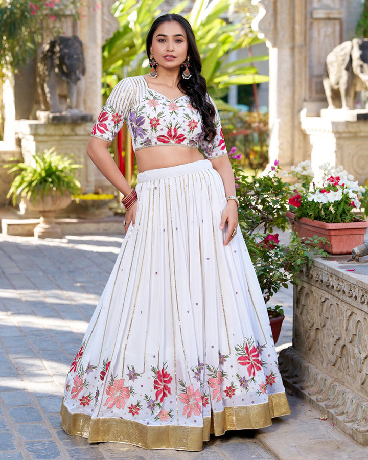 White Color Georgette Thread Embroidered Lehenga Choli