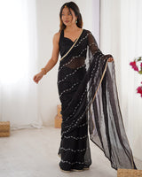 Black Color Smooth Sitara Embroidered Saree