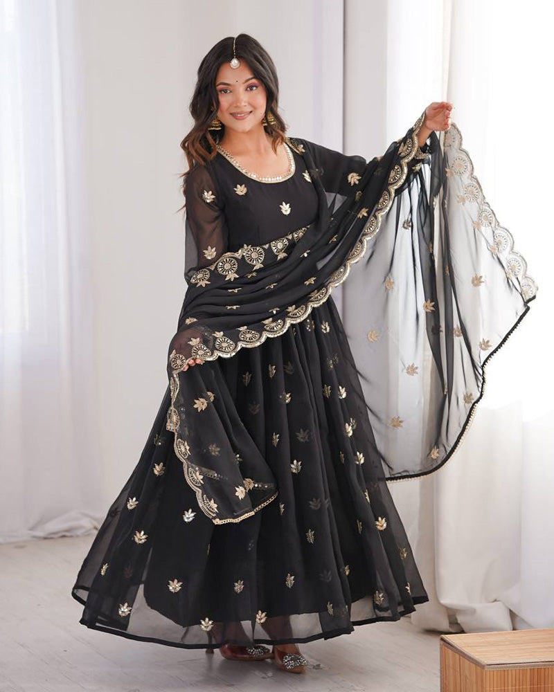 Black Color Georgette Sequence Embroidered Anarkali Suit