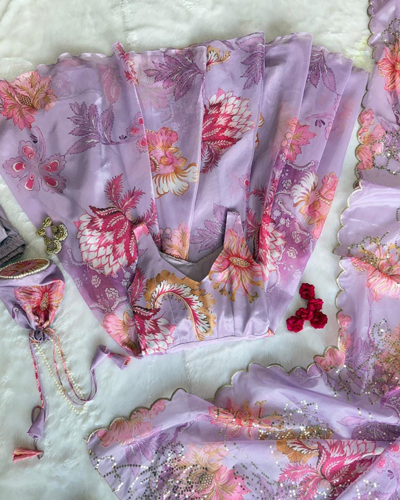 Luvender Color Digital Printed Soft Organza Anarkali Suit