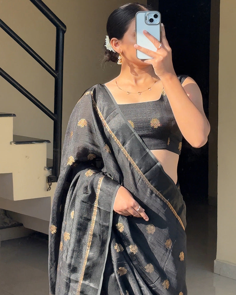 Black Color Viscose Soft Jute Khadi Saree