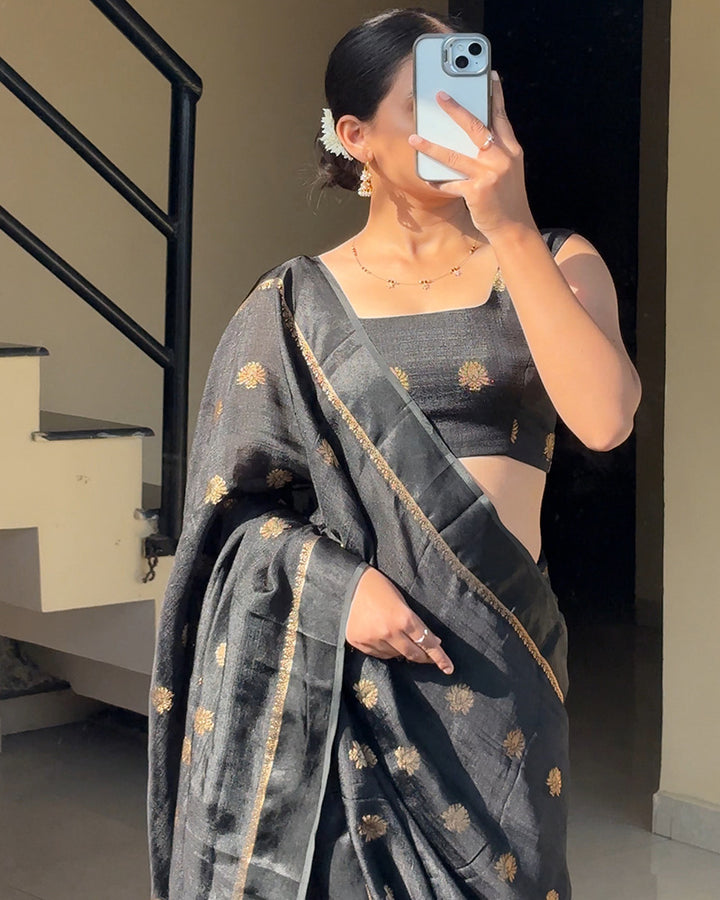 Black Color Viscose Soft Jute Khadi Saree