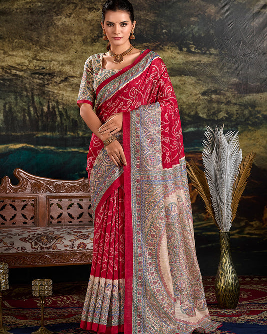 Maroon Color Green Silk Fusion Printed Saree