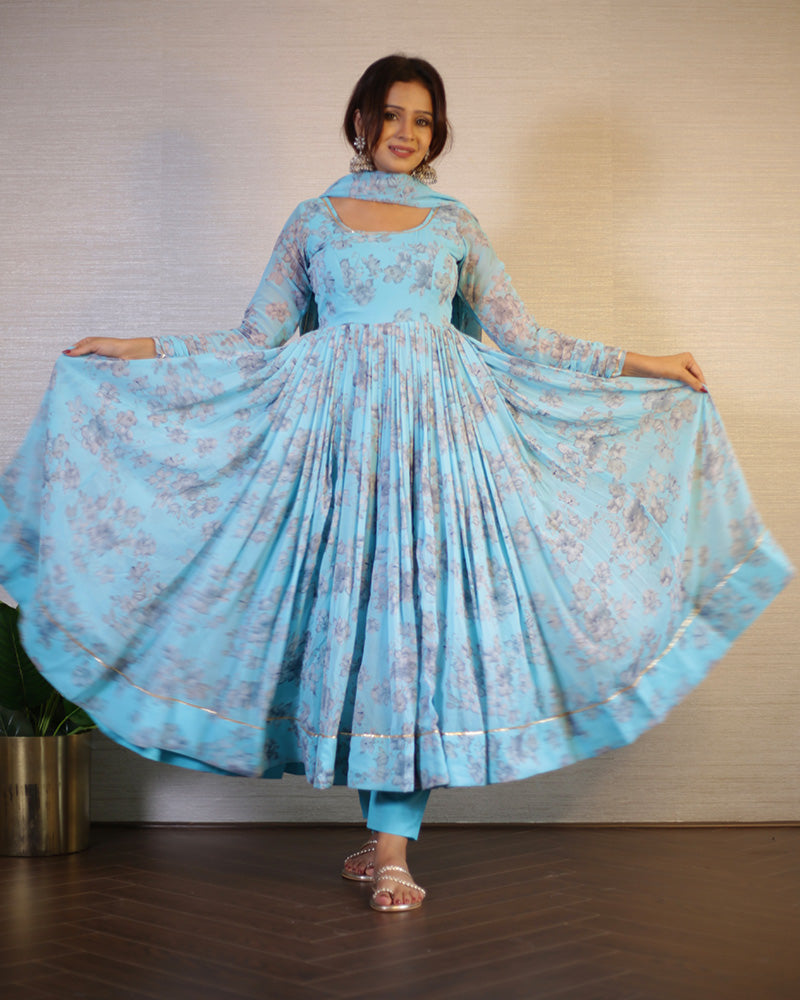 Sky Blue Color Georgette Three Piece Anarkali Suit