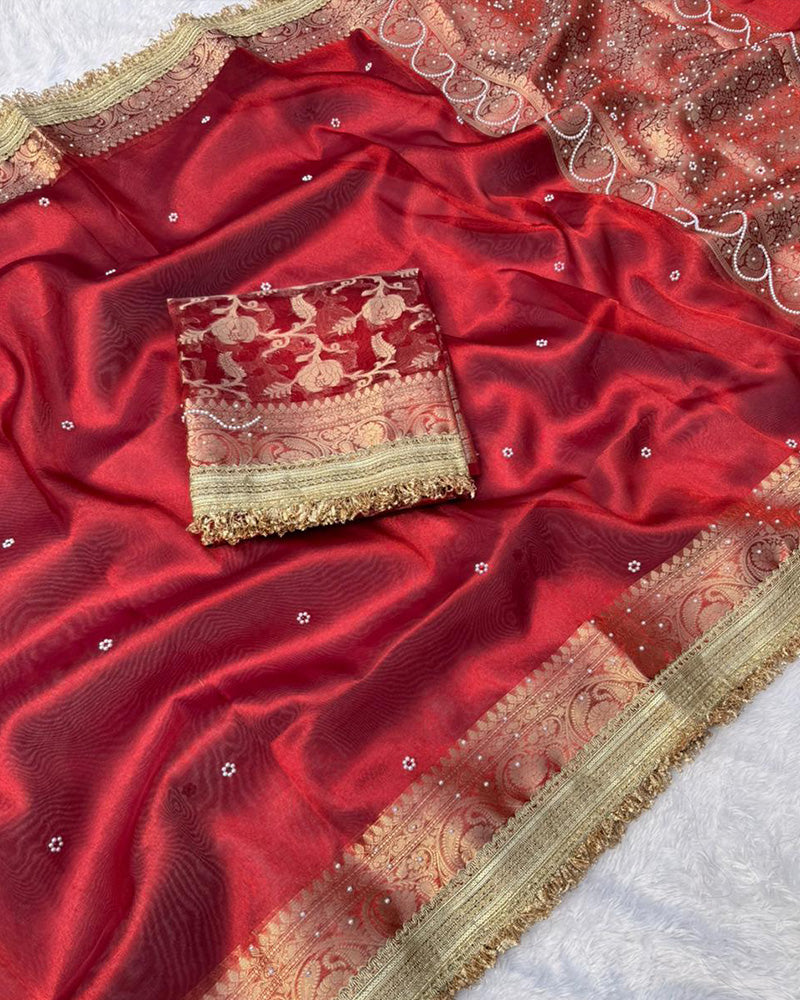 Red Color Soft Banarasi Silk Pearl Work Saree