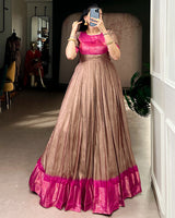 Brown Color Mass Mello Zari Weaving Gown