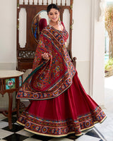 Red Color Tussar Silk Full Stitched Navratri Lehenga Choli