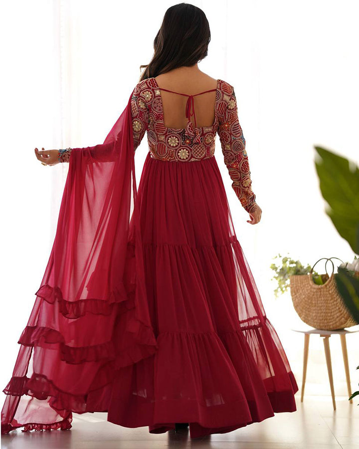 Maroon Color Soft Georgette Embroidered Anarkali Suit
