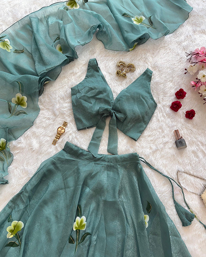 Sea Green Color Fandy Crush Printed Lehenga Choli