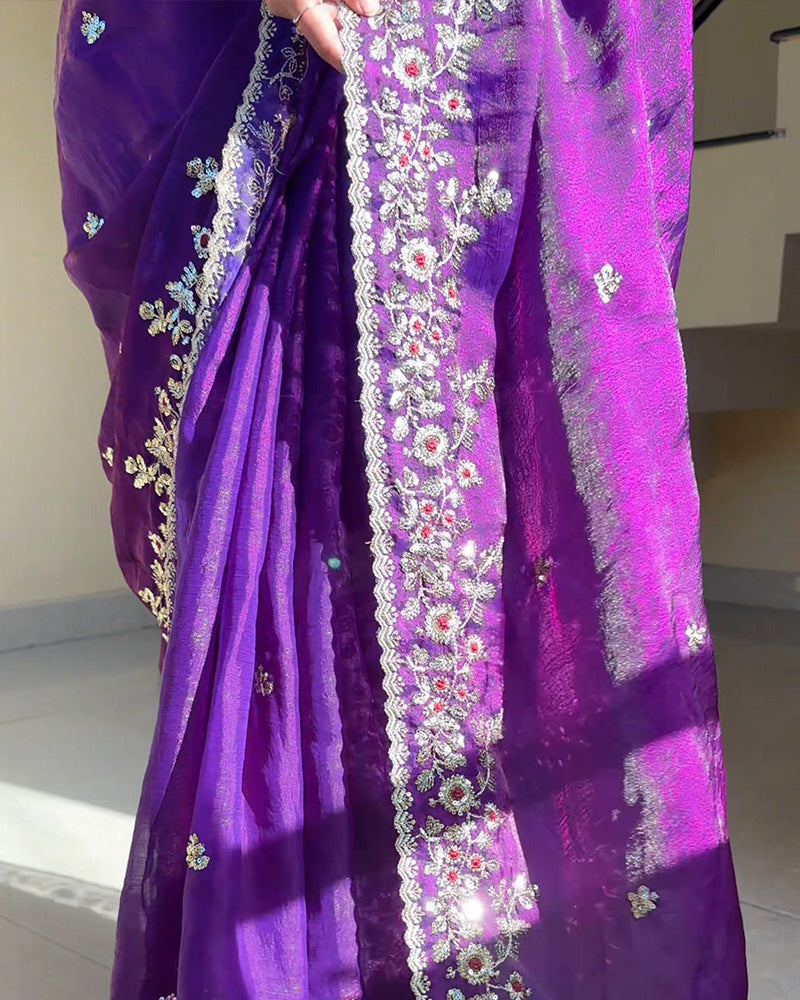 Purple Color Fendi Chiffon Sequence Embroidered Saree
