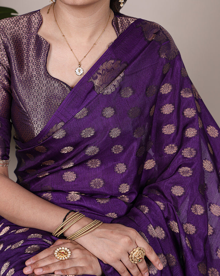 Purple Color Roop Silk Zari Weaving Saree