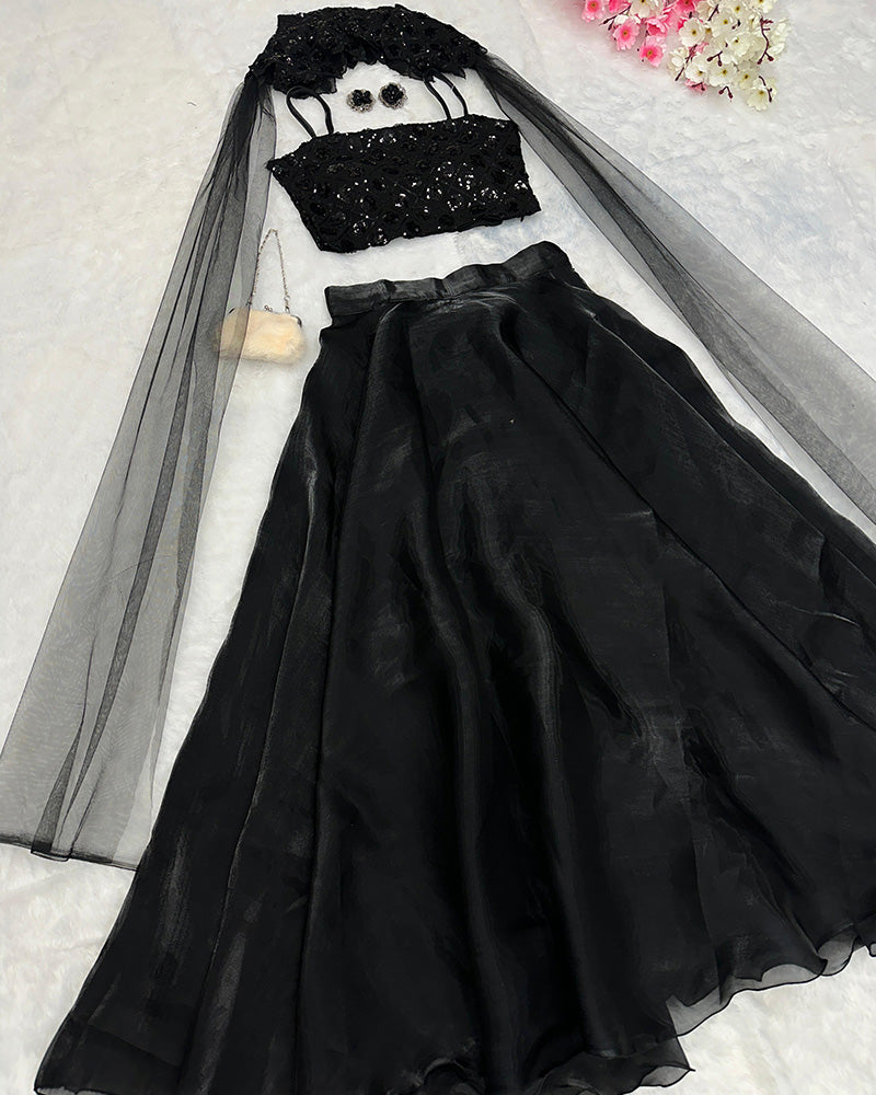Black Color Pure Jimmy Choo Lehenga Choli