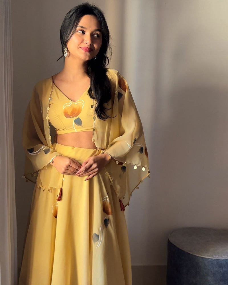 Yellow Color Pure Soft Georgette Lehenga Choli