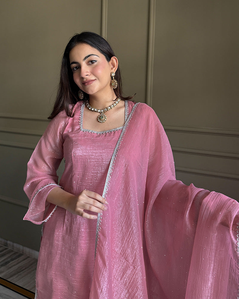 Pink Color Crunchy Silk Farshi Suit