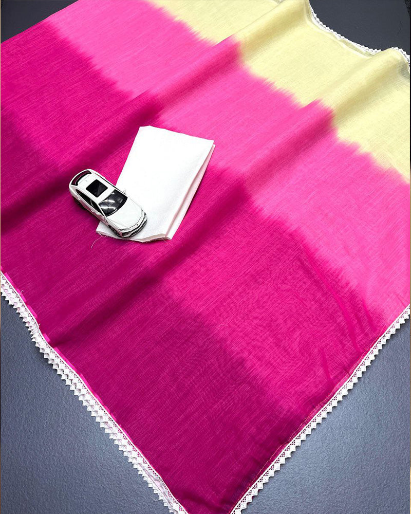 Pink And White Color Linen Cotton Saree